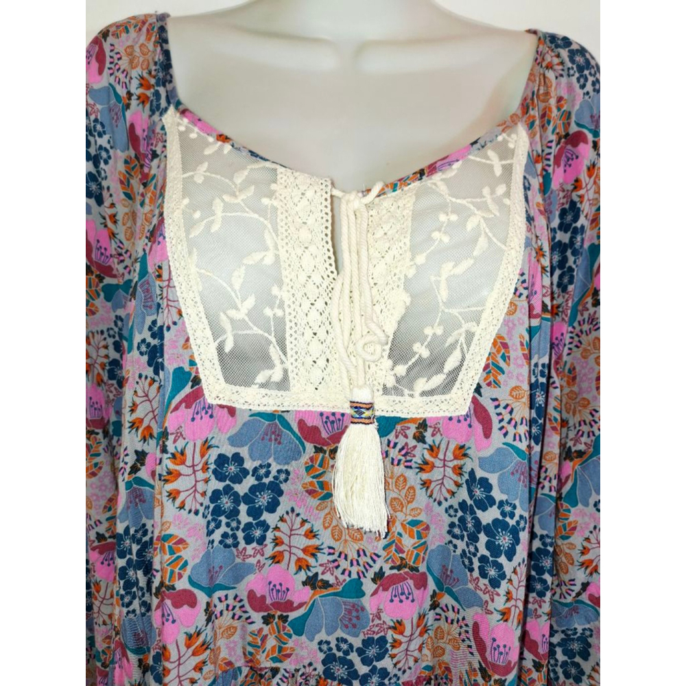 Matilda Jane Tunic Top XXL Multicolor Floral with Lace bohemian peasant - Picture 3 of 7